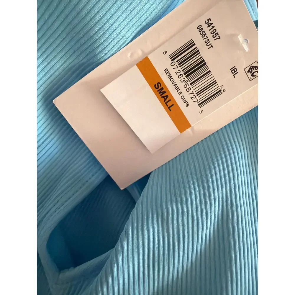 New Becca virtue one piece swimsuit ice blue ribbed textured